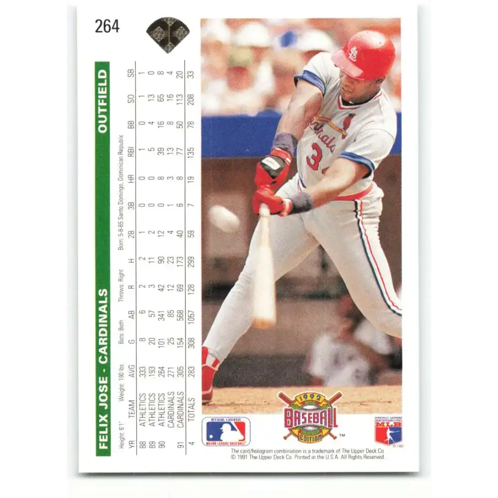 1992 Upper Deck #264 Felix Jose NM-MT St. Louis Cardinals Baseball Card - Baseball Card Single