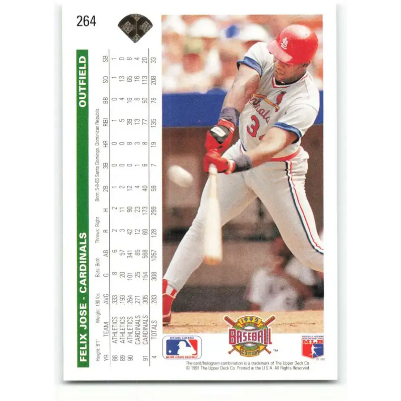 1992 Upper Deck #264 Felix Jose NM-MT St. Louis Cardinals Baseball Card - Baseball Card Single