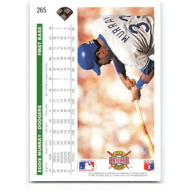 1992 Upper Deck #265 Eddie Murray NM-MT Los Angeles Dodgers Baseball Card - Baseball Card Single