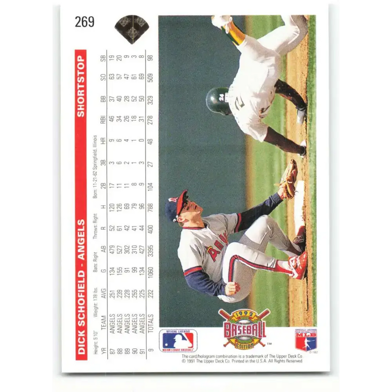 1992 Upper Deck #269 Dick Schofield NM-MT California Angels Baseball Card - Baseball Card Single
