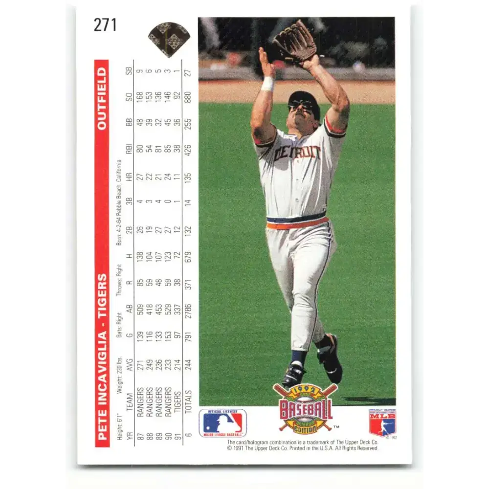 1992 Upper Deck #271 Pete Incaviglia NM-MT Detroit Tigers Baseball Card - Baseball Card Single