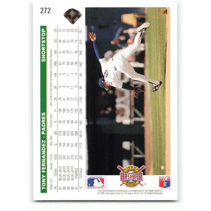 1992 Upper Deck #272 Tony Fernandez NM-MT San Diego Padres Baseball Card - Baseball Card Single
