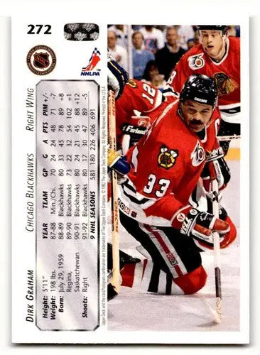 Hockey trading card 1992 Upper Deck 272a Dirk Graham collectible card image