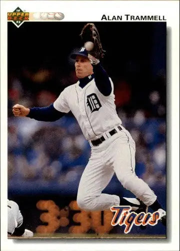 Original gloss Baseball trading card of Alan Trammell in a Detroit Tigers uniform from Upper Deck 1992