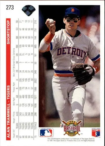 1992 Upper Deck Alan Trammell baseball trading card with original gloss featuring Tigers