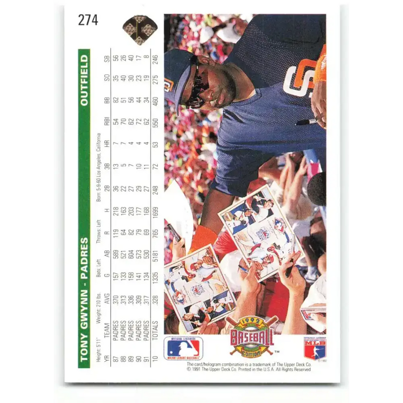 1992 Upper Deck #274 Tony Gwynn NM-MT San Diego Padres Baseball Card - Baseball Card Single
