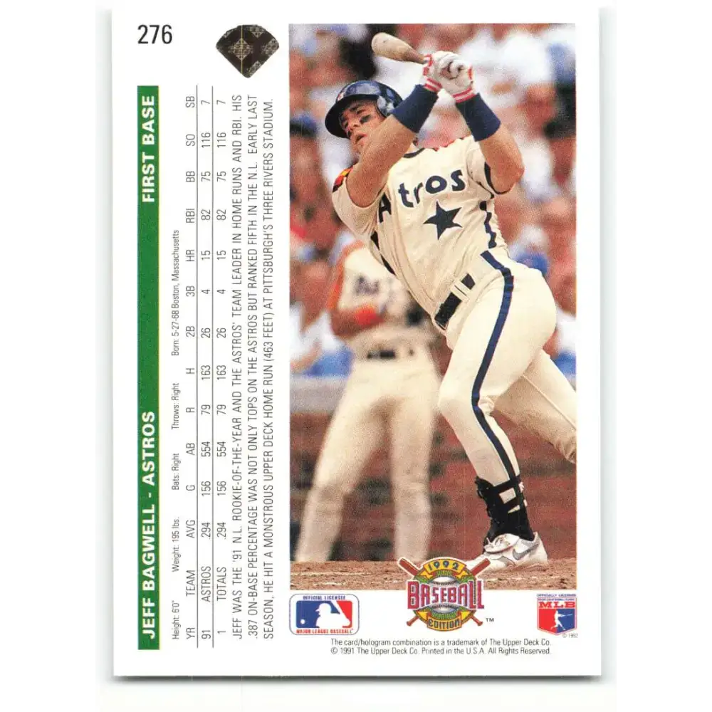 1992 Upper Deck #276 Jeff Bagwell NM-MT Houston Astros Baseball Card - Baseball Card Single