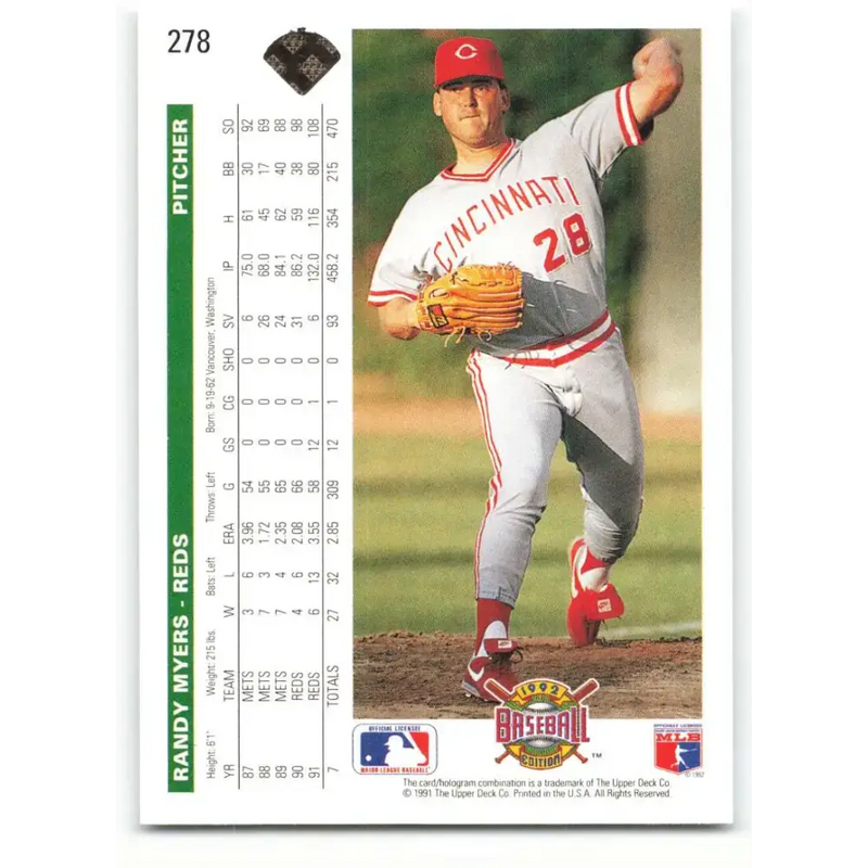 1992 Upper Deck #278 Randy Myers NM-MT Cincinnati Reds Baseball Card - Baseball Card Single