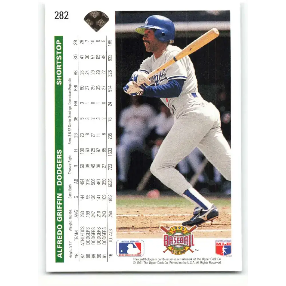 1992 Upper Deck #282 Alfredo Griffin NM-MT Los Angeles Dodgers Baseball Card - Baseball Card Single