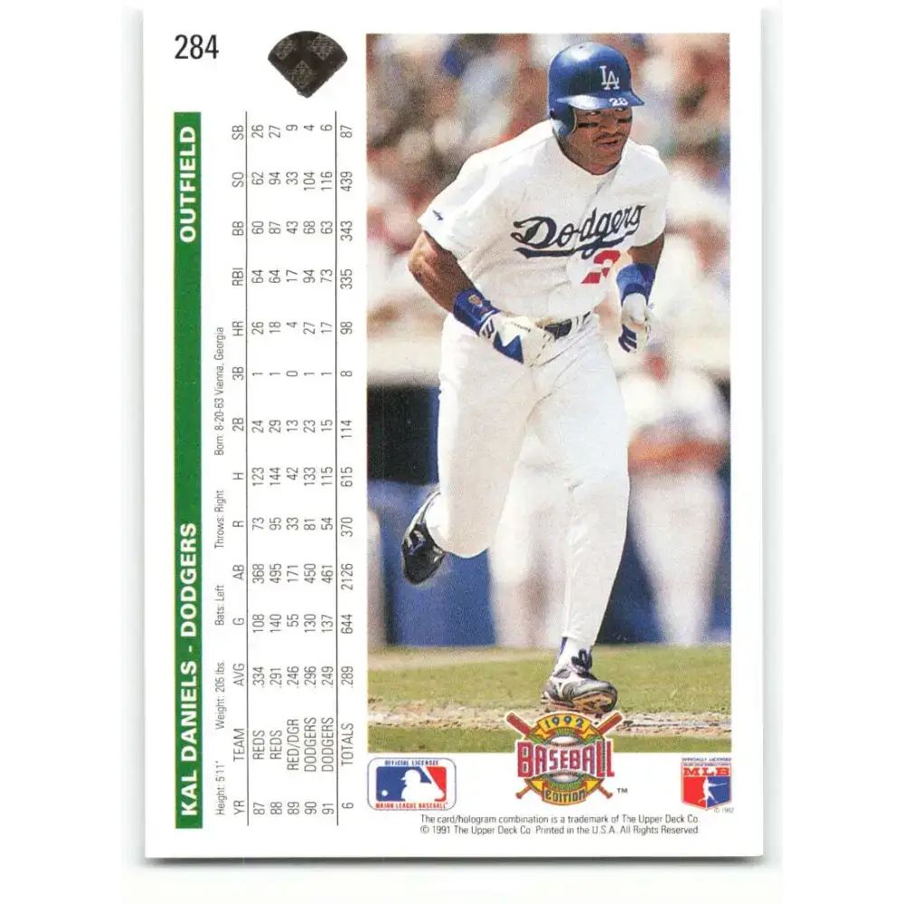 1992 Upper Deck #284 Kal Daniels NM-MT Los Angeles Dodgers Baseball Card - Baseball Card Single