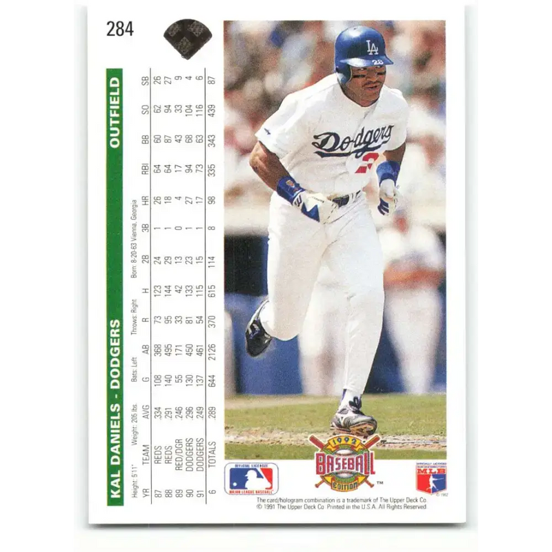 1992 Upper Deck #284 Kal Daniels NM-MT Los Angeles Dodgers Baseball Card - Baseball Card Single