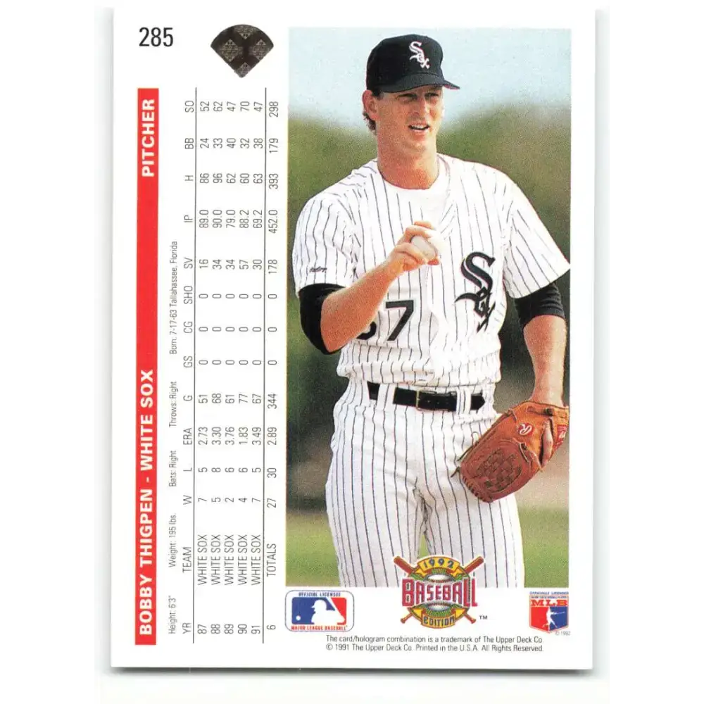 1992 Upper Deck #285 Bobby Thigpen NM-MT Chicago White Sox Baseball Card - Baseball Card Single