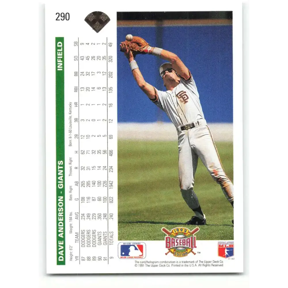 1992 Upper Deck #290 Dave Anderson NM-MT San Francisco Giants Baseball Card - Baseball Card Single