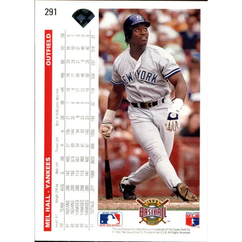 1992 Upper Deck #291 Mel Hall NM-MT New York Yankees Baseball Card - Baseball Card Single
