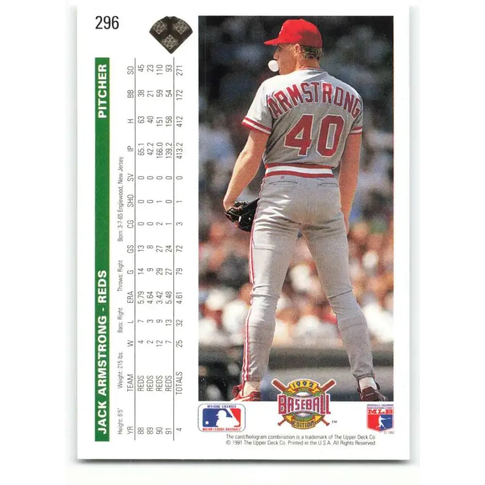 1992 Upper Deck #296 Jack Armstrong NM-MT Cincinnati Reds Baseball Card - Baseball Card Single