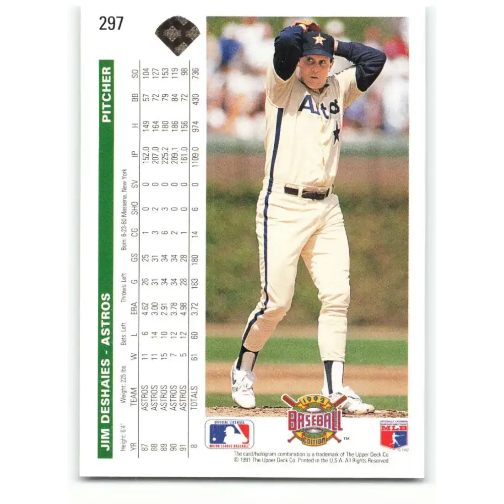 1992 Upper Deck #297 Jim Deshaies NM-MT Houston Astros Baseball Card - Baseball Card Single
