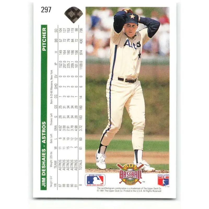 1992 Upper Deck #297 Jim Deshaies NM-MT Houston Astros Baseball Card - Baseball Card Single