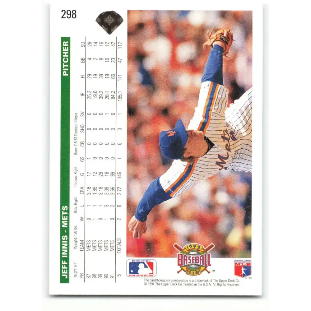 1992 Upper Deck #298 Jeff Innis NM-MT New York Mets Baseball Card - Baseball Card Single