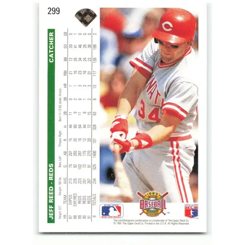 1992 Upper Deck #299 Jeff Reed NM-MT Cincinnati Reds Baseball Card - Baseball Card Single