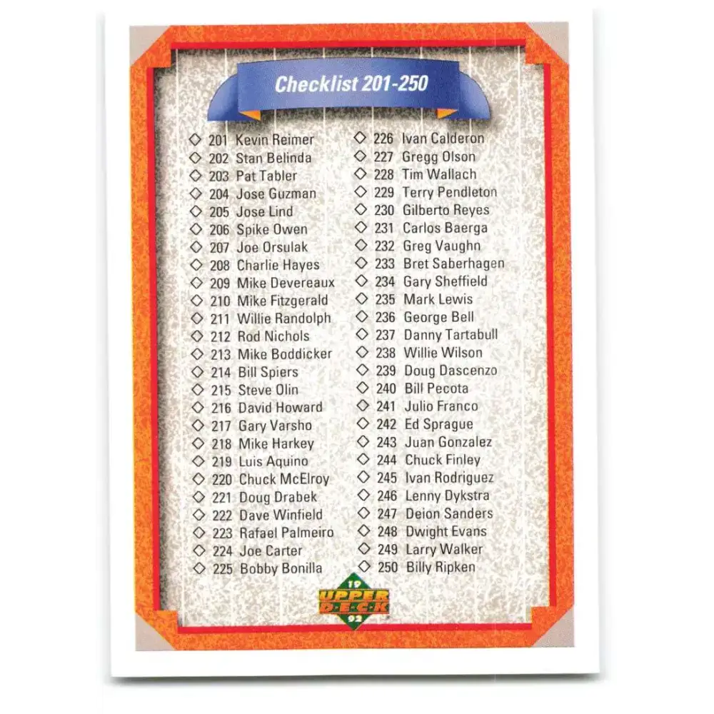 1992 Upper Deck #300 Checklist 201-300 NM-MT Checklist Baseball Card - Baseball Card Single