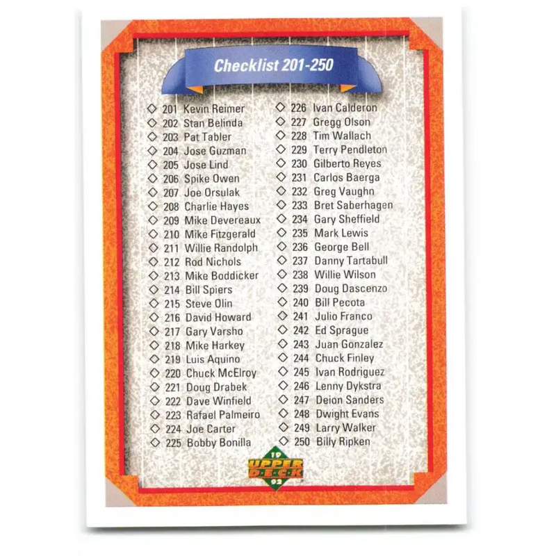 1992 Upper Deck #300 Checklist 201-300 NM-MT Checklist Baseball Card - Baseball Card Single