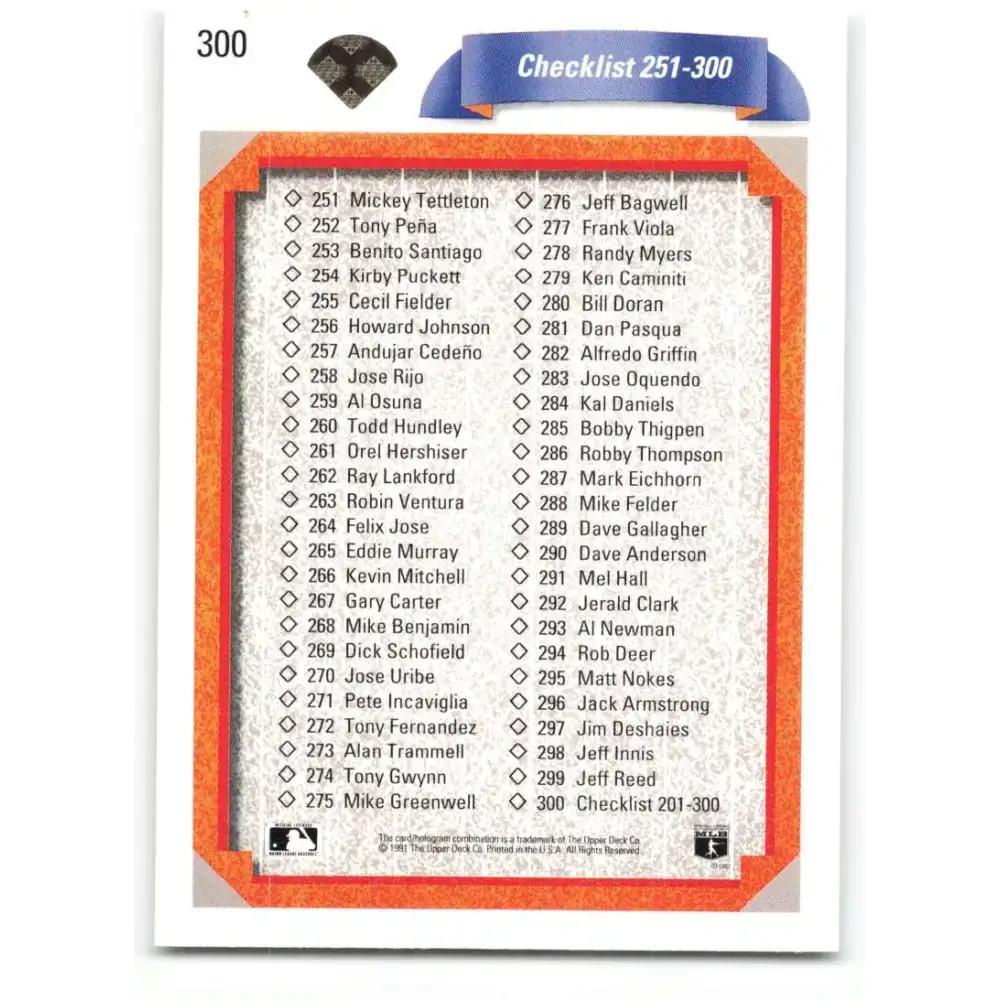 1992 Upper Deck #300 Checklist 201-300 NM-MT Checklist Baseball Card - Baseball Card Single