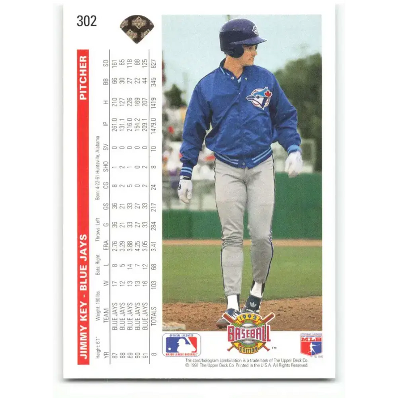 1992 Upper Deck #302 Jimmy Key NM-MT Toronto Blue Jays Baseball Card - Baseball Card Single