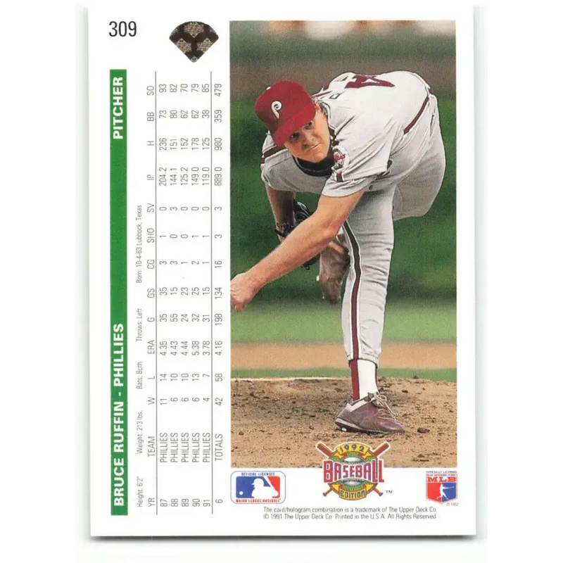 1992 Upper Deck #309 Bruce Ruffin NM-MT Philadelphia Phillies Baseball Card - Baseball Card Single