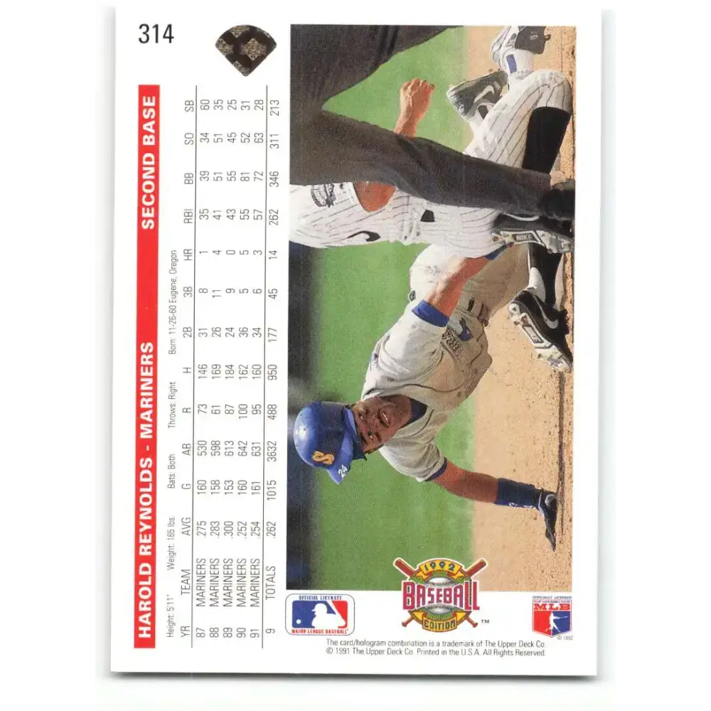 1992 Upper Deck #314 Harold Reynolds NM-MT Seattle Mariners Baseball Card - Baseball Card Single
