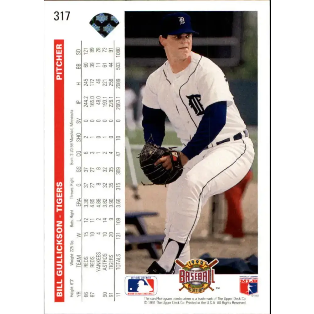 1992 Upper Deck #317 Bill Gullickson NM-MT Detroit Tigers Baseball Card - Baseball Card Single