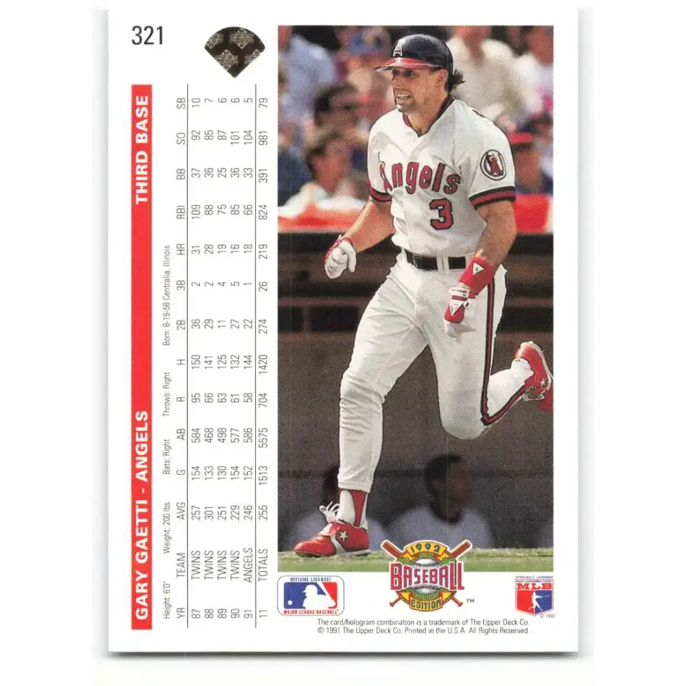 1992 Upper Deck #321 Gary Gaetti NM-MT California Angels Baseball Card - Baseball Card Single