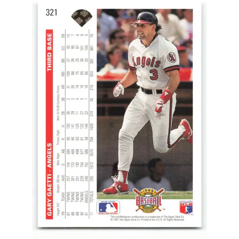 1992 Upper Deck #321 Gary Gaetti NM-MT California Angels Baseball Card - Baseball Card Single