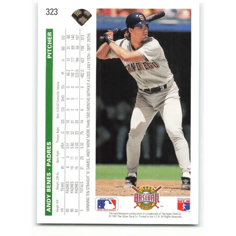 1992 Upper Deck #323 Andy Benes NM-MT San Diego Padres Baseball Card - Baseball Card Single