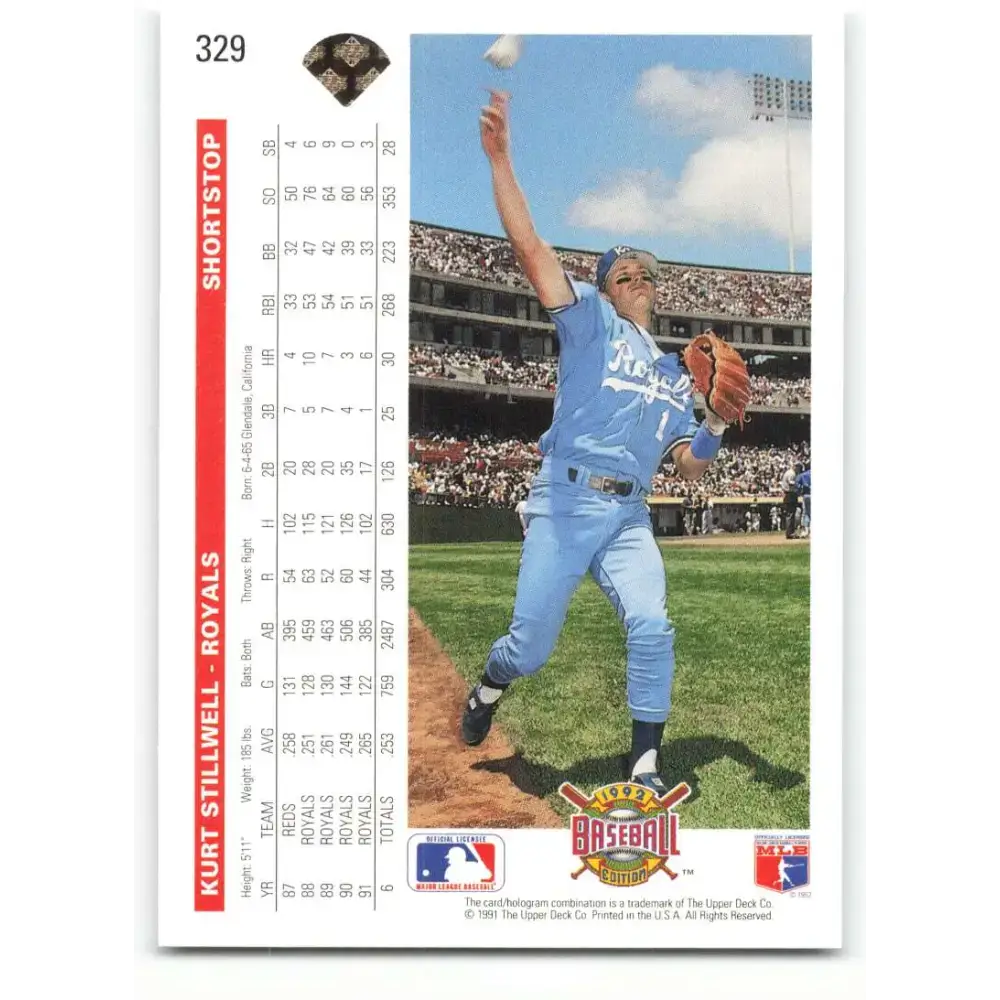 1992 Upper Deck #329 Kurt Stillwell NM-MT Kansas City Royals Baseball Card - Baseball Card Single