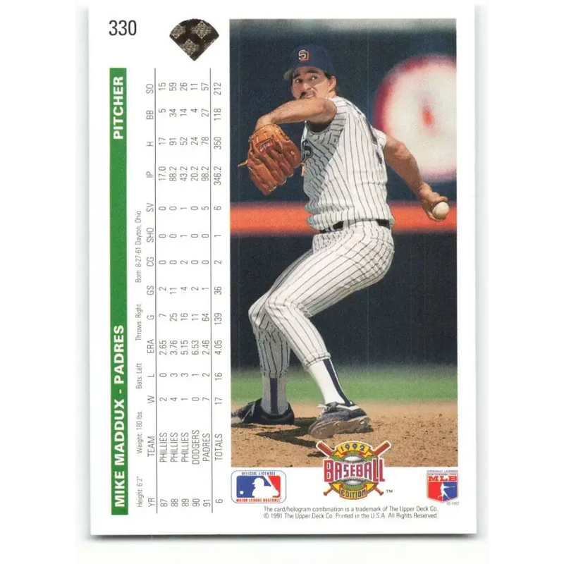 1992 Upper Deck #330 Mike Maddux NM-MT San Diego Padres Baseball Card - Baseball Card Single