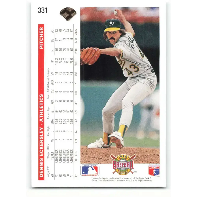 1992 Upper Deck #331 Dennis Eckersley NM-MT Oakland Athletics Baseball Card - Baseball Card Single