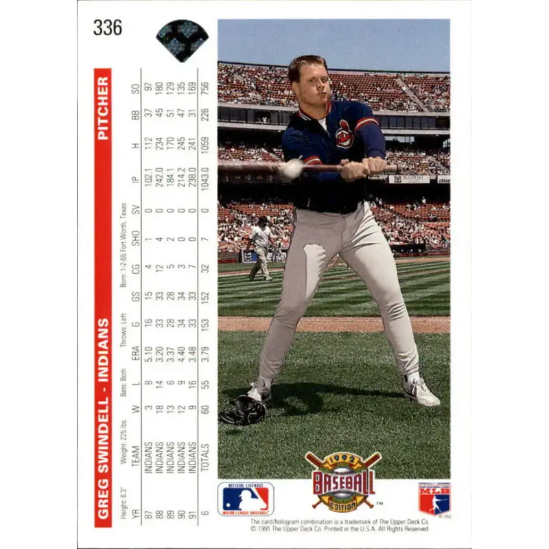 1992 Upper Deck #336 Greg Swindell NM-MT Cleveland Indians Baseball Card - Baseball Card Single