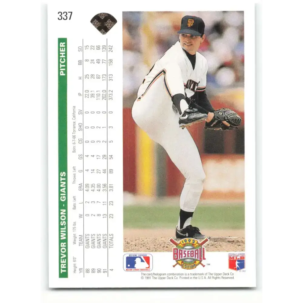 1992 Upper Deck #337 Trevor Wilson NM-MT San Francisco Giants Baseball Card - Baseball Card Single