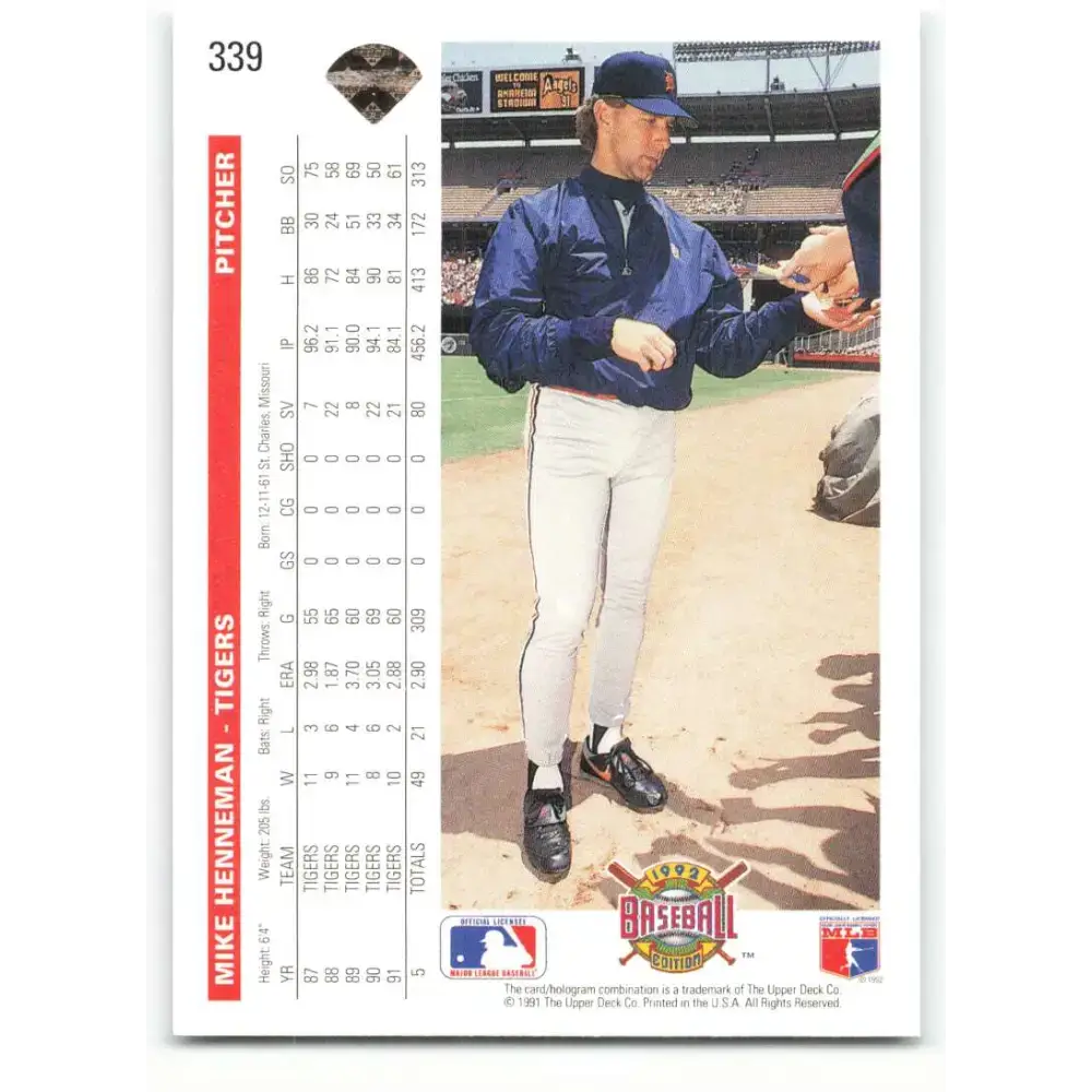 1992 Upper Deck #339 Mike Henneman NM-MT Detroit Tigers Baseball Card - Baseball Card Single