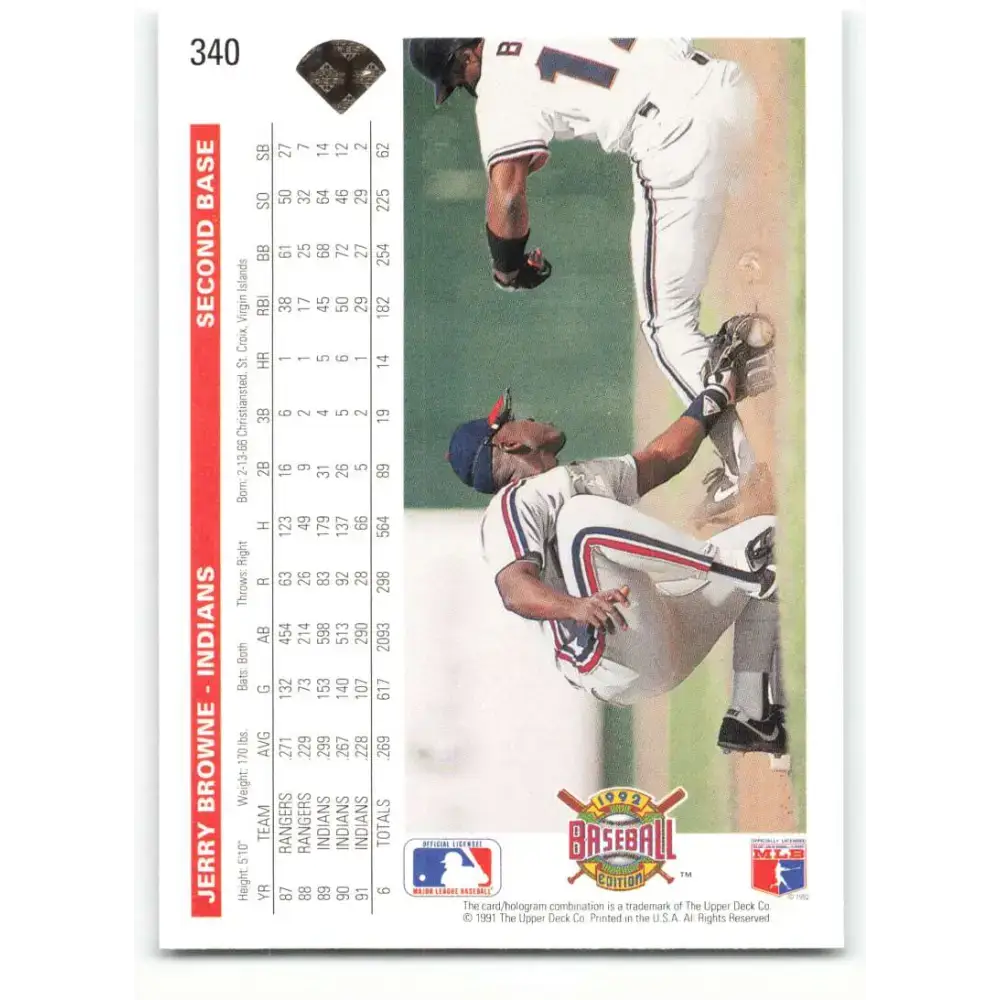 1992 Upper Deck #340 Jerry Browne NM-MT Cleveland Indians Baseball Card - Baseball Card Single