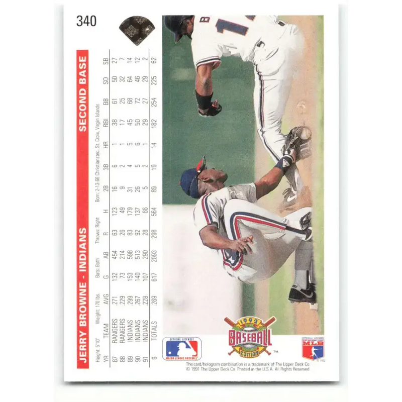 1992 Upper Deck #340 Jerry Browne NM-MT Cleveland Indians Baseball Card - Baseball Card Single