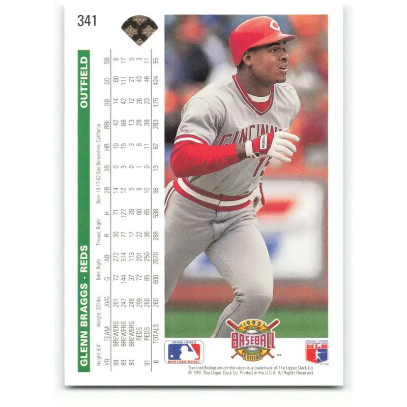 1992 Upper Deck #341 Glenn Braggs NM-MT Cincinnati Reds Baseball Card - Baseball Card Single