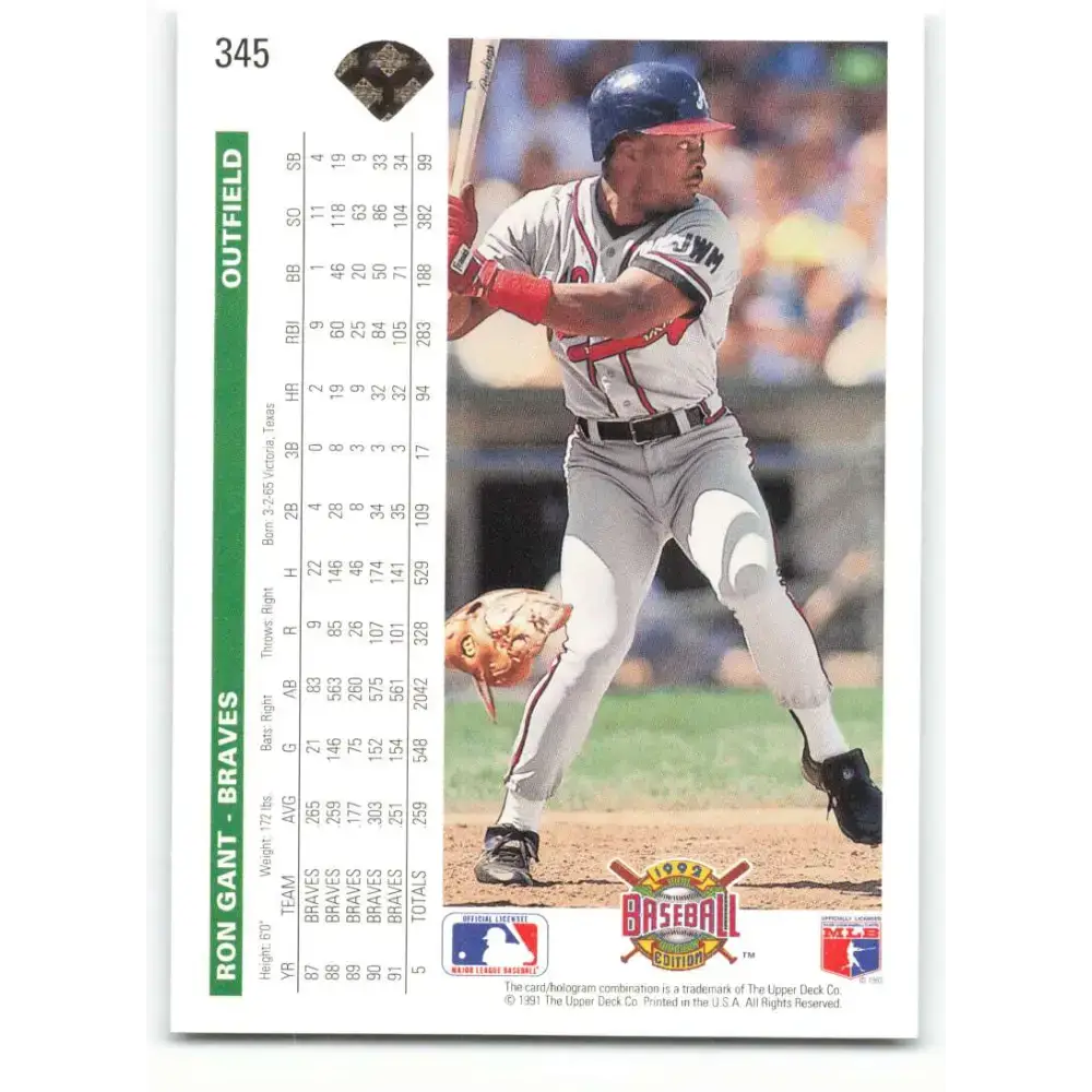 1992 Upper Deck #345 Ron Gant NM-MT Atlanta Braves Baseball Card - Baseball Card Single