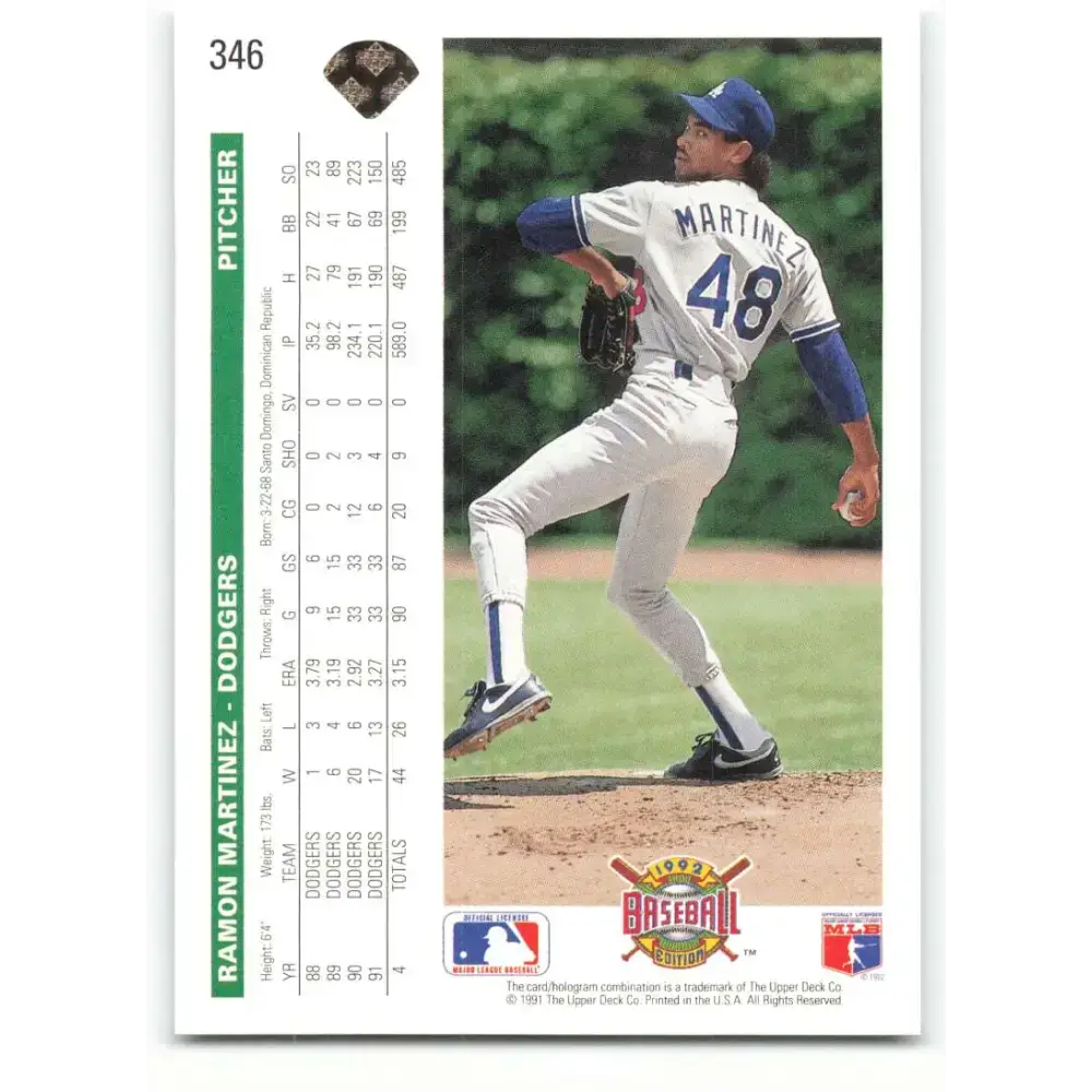 1992 Upper Deck #346 Ramon Martinez NM-MT Los Angeles Dodgers Baseball Card - Baseball Card Single