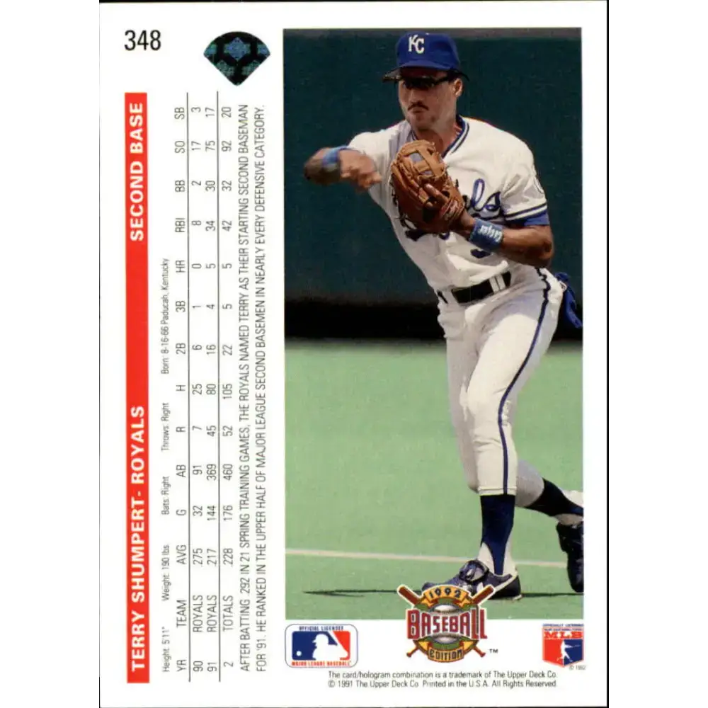 1992 Upper Deck #348 Terry Shumpert NM-MT Kansas City Royals Baseball Card - Baseball Card Single