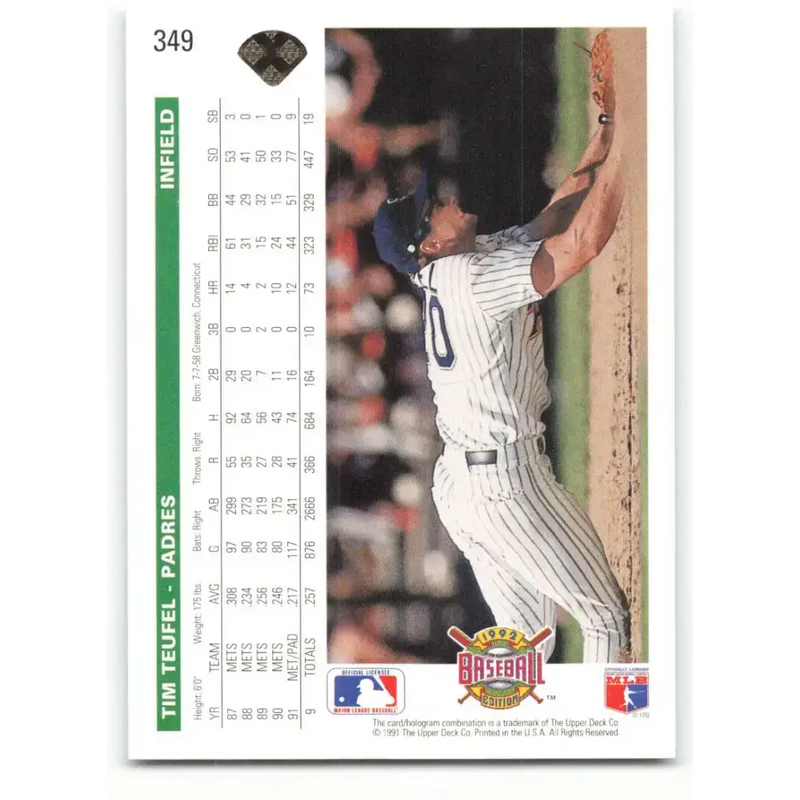 1992 Upper Deck #349 Tim Teufel NM-MT San Diego Padres Baseball Card - Baseball Card Single