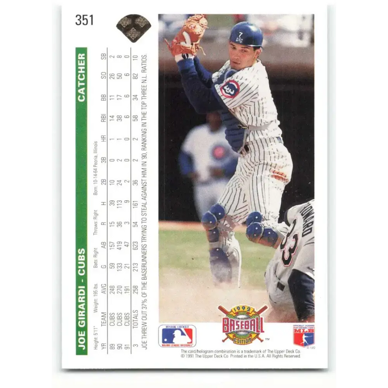 1992 Upper Deck #351 Joe Girardi NM-MT Chicago Cubs Baseball Card - Baseball Card Single