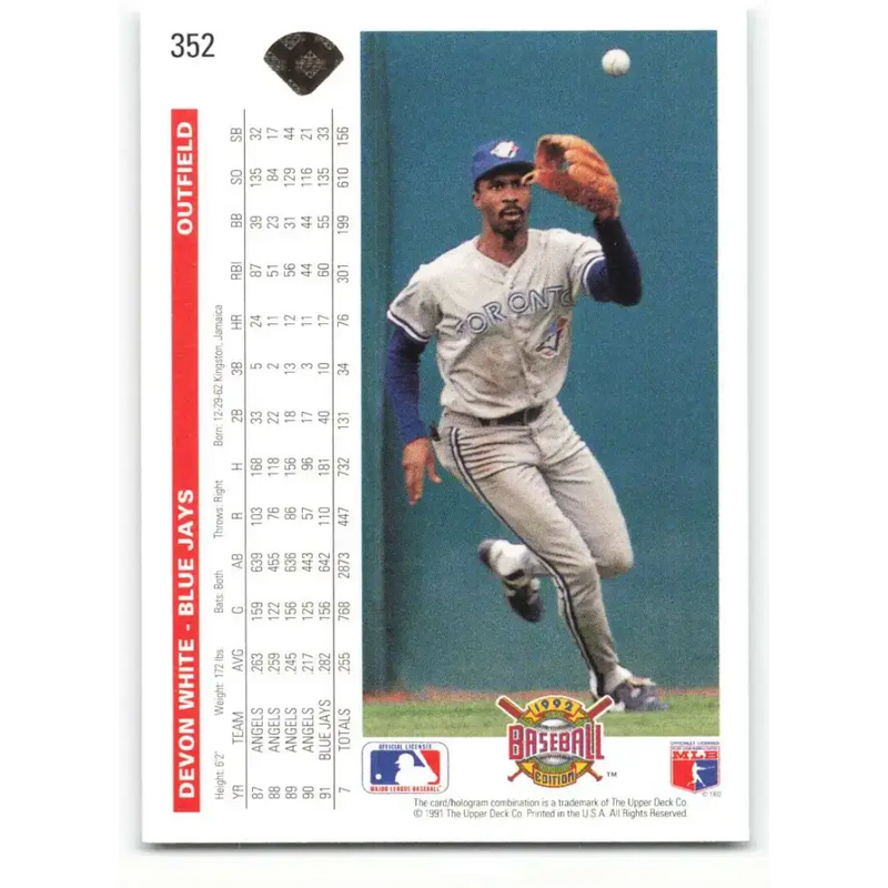 1992 Upper Deck #352 Devon White NM-MT Toronto Blue Jays Baseball Card - Baseball Card Single