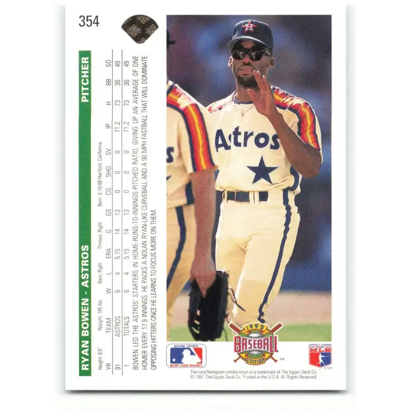 1992 Upper Deck #354 Ryan Bowen NM-MT Houston Astros Baseball Card - Baseball Card Single