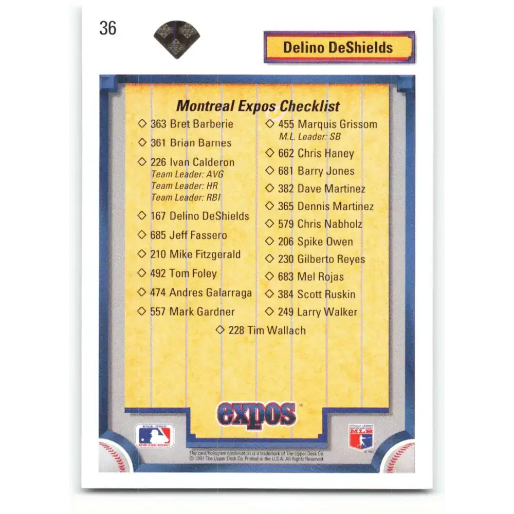 1992 Upper Deck #36 Delino DeShields TC NM-MT Montreal Expos Baseball Card - Baseball Card Single
